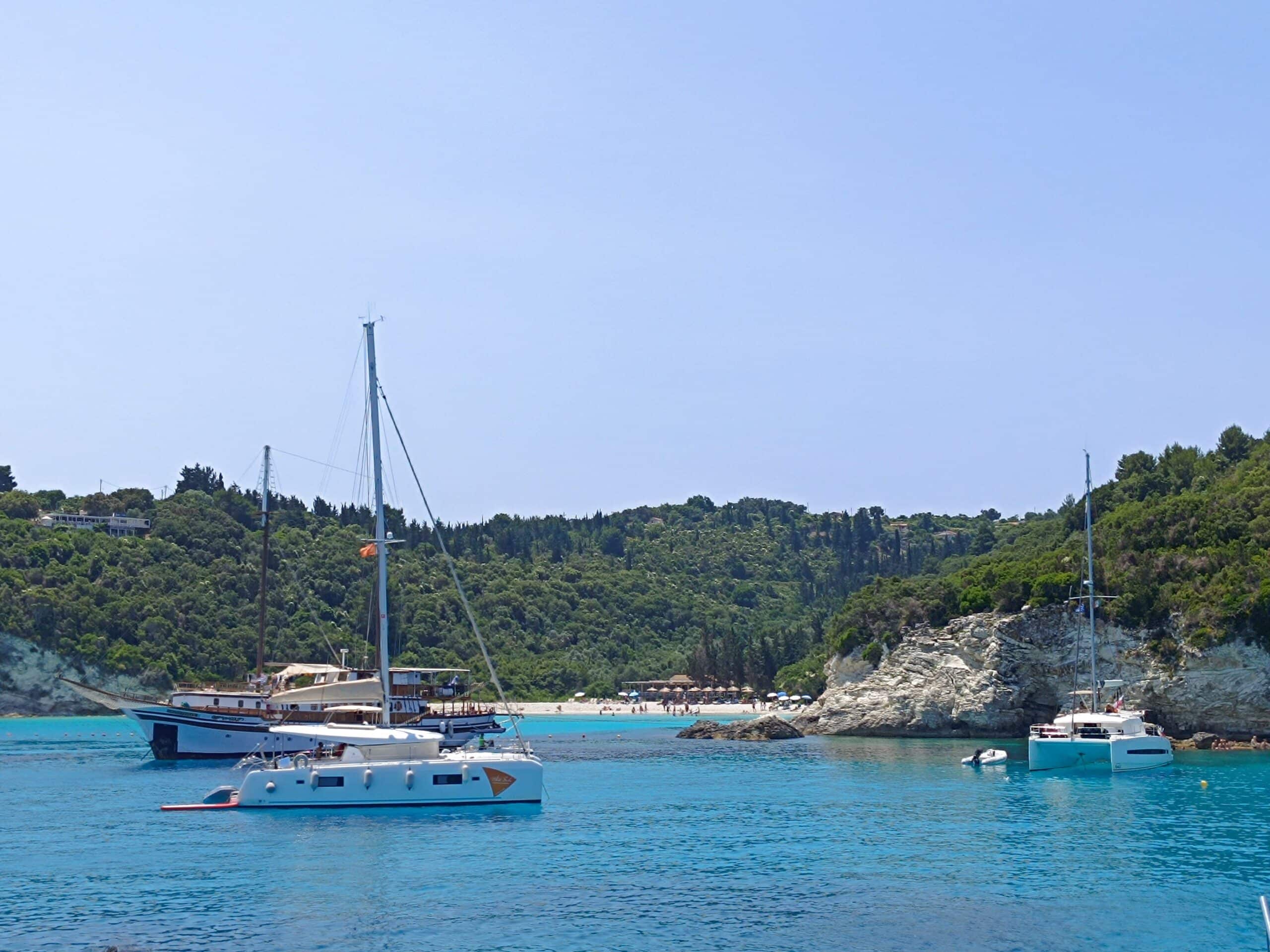 Yaught in the clear blue Aegean sea